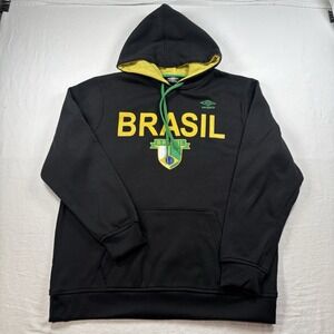 UMBRO Black Brasil Printed Comfort Control Sweat Hoodie Large Soccer‎